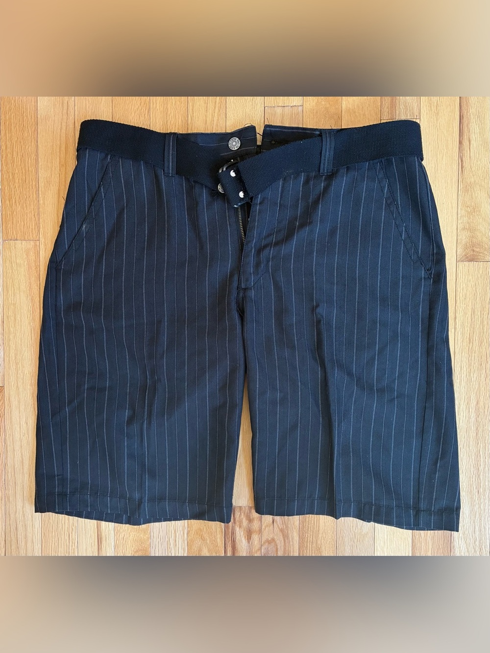 Vintage Affliction Black Premium Pinstripe Shorts with Belt Men’s Size 36
